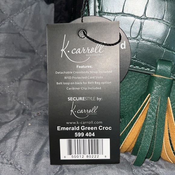 ๐ NWT K Carroll Harper emerald green croc crossbody. RFID PROTECTED CARD SLOTS - Picture 3 of 10
